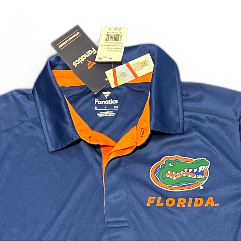 Florida Gators Fanatic Men Polo Short Sleeve Shirt Sz Large Blue/Orange Logo NWT